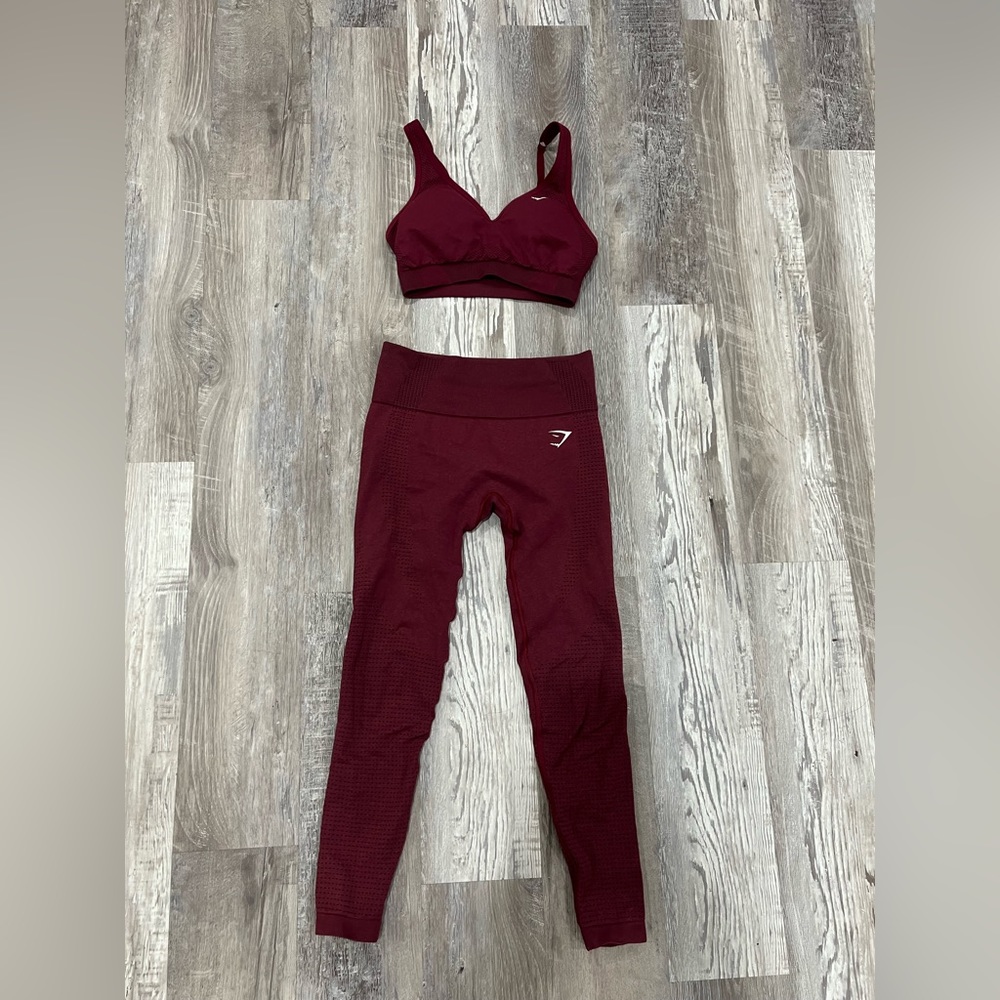 Vital Maroon Cherry Leggings and Sports Bra set